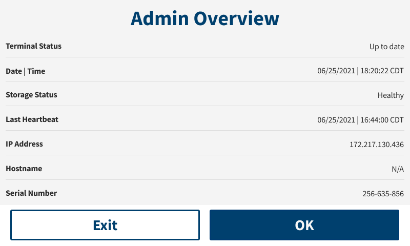 Screenshot of the admin overview page on a Genius Countertop