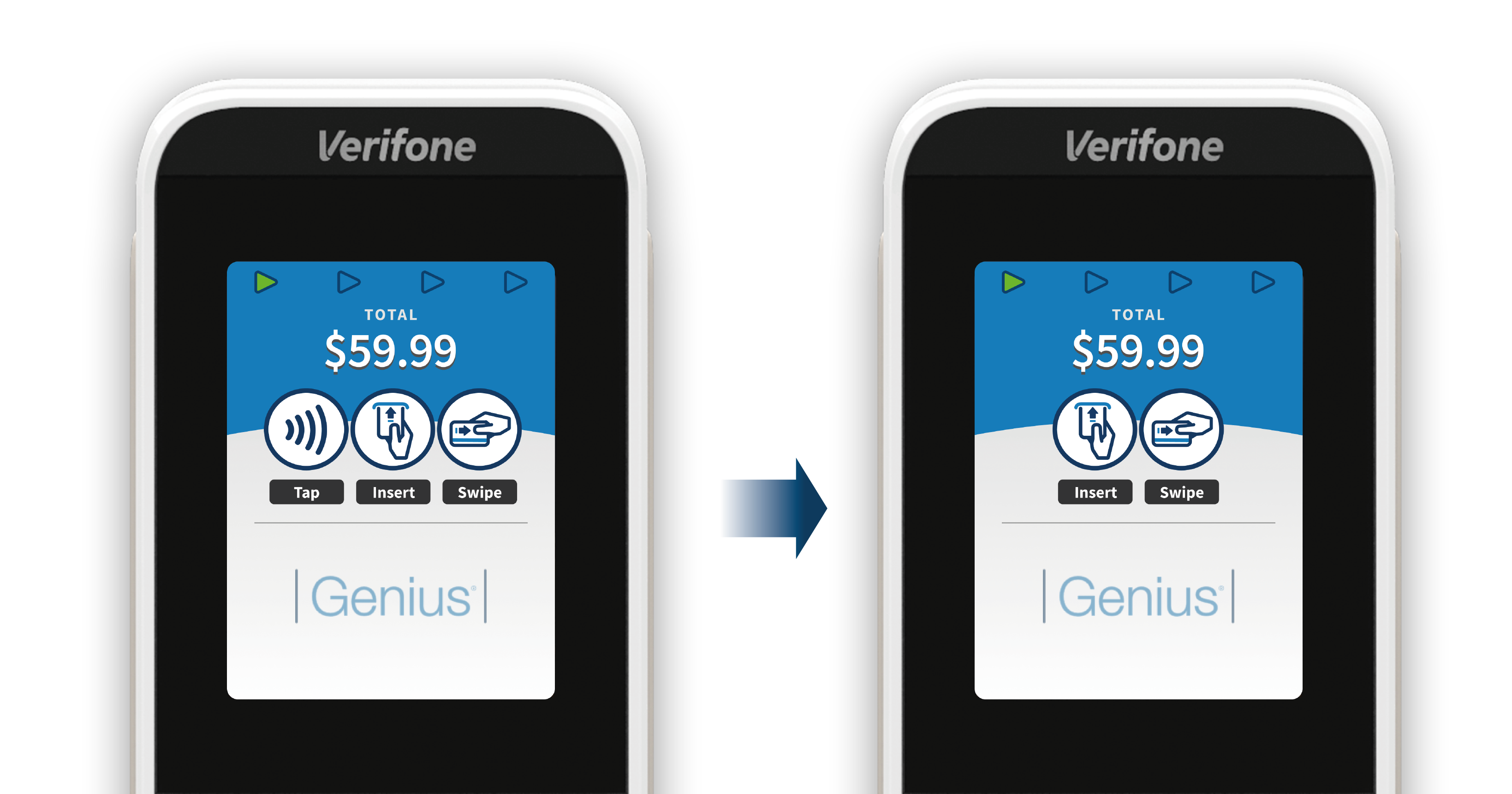 The Genius Payment Selection screen when battery is level is low.