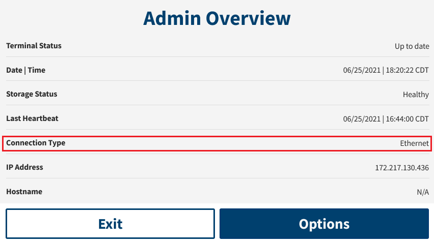 Connection Type field highlighted on M400 Admin Overview