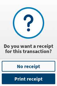 Screen asking if you want a receipt on a Genius V400m